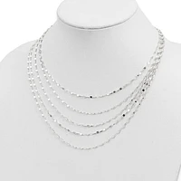 Sterling Silver 5 Strand Fancy Flat Link Necklace - 17"