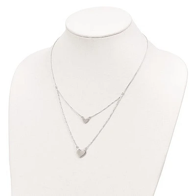 Sterling Silver Polished 2-Strand Heart Dangle Necklace - 18"