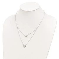 Sterling Silver Polished 2-Strand Heart Dangle Necklace - 18"