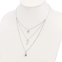 Sterling Silver Lock, Heart and Key Multi-Strand 16in Necklace - 16"