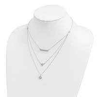 Sterling Silver CZ Circle Triangle and Bar 3-Strand Necklace - 16"