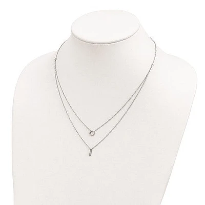 Sterling Silver Rhodium-plated CZ 2-Strand Necklace - 16"