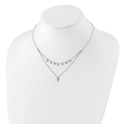 Sterling Silver Rhodium-plated CZ Cross with 2in ext. Necklace - 16-18"
