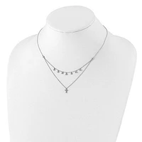 Sterling Silver Rhodium-plated CZ Cross with 2in ext. Necklace - 16-18"