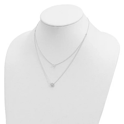 Sterling Silver CZ 2-Strand with 1.75in ext. Necklace - 16-17.75"