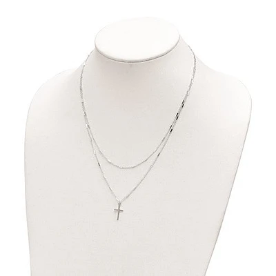 Sterling Silver Fancy Cross Double Strand Necklace - 16.25"