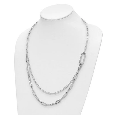 Sterling Silver Rhodium-plated Multi-layer Paperclip Chain with 2in ext Necklace - 20-22"