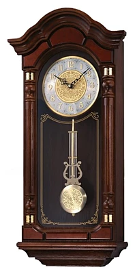 Stately Dark Brown Solid Oak Case Wall Clock with Pendulum and Chime Seiko Wall Clocks QXH004BLH
