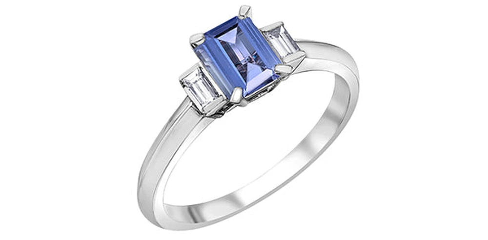 14K White Gold 0.60cttw Tanzanite and 0.10cttw Diamond Ring, size 6.5