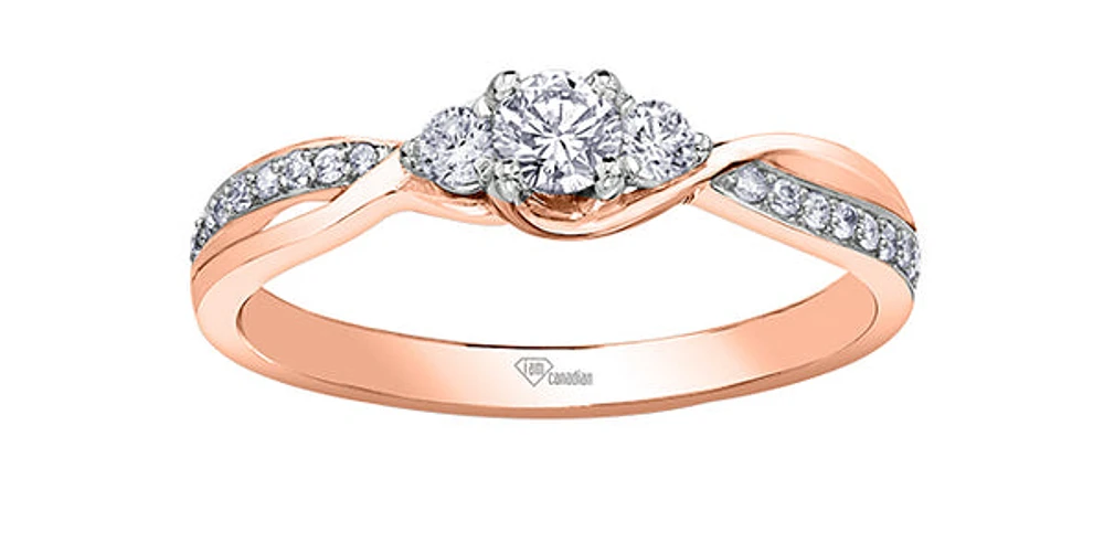 10K Rose Gold 0.33cttw Canadian Diamond Ring - Size 6.5