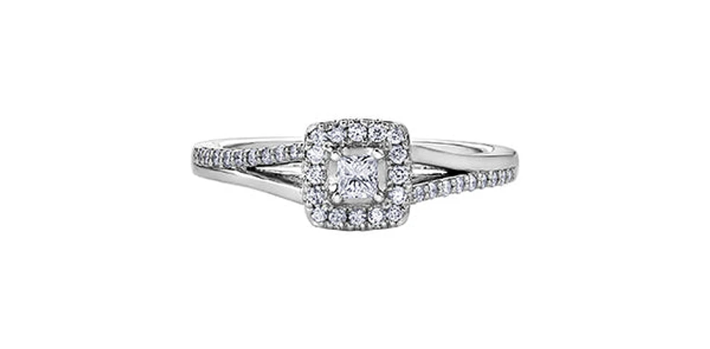 10K White Gold 0.30cttw Princess Cut Canadian Diamond Ring - Size 6.5