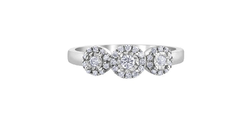 10K White Gold 0.25cttw Round Brilliant Cut 3 Stone Halo Diamond Ring - / 4.5