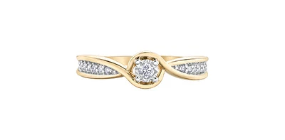10K Yellow & White Gold 0.12cttw Diamond Engagement Ring, Size 6.5