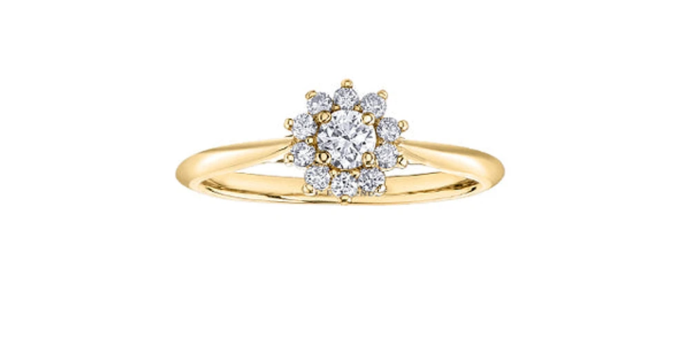 14K Yellow Gold 0.35cttw Round Brilliant Cut Canadian Diamond Halo Engagement Ring