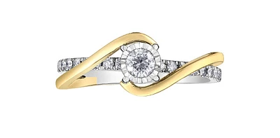 10K White and Yellow Gold 0.36cttw Round Brilliant Cut Diamond Engagement Ring, 6.5 - /