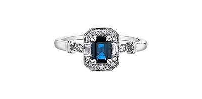 10K White Gold 0.75cttw Genuine Blue Sapphire and 0.08cttw Diamond Ring, size 6.5