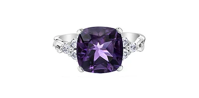10K White Gold Amethyst and Canadian Diamond Ring