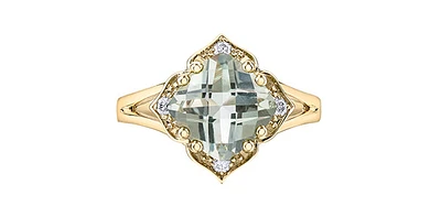 10K Yellow Gold Prasiolite (Green Amethyst) and Canadian Diamond Ring