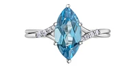 10K White Gold Blue Topaz and Diamond Ring - Size 6