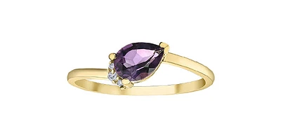 10K Yellow Gold Amethyst and Diamond Ring