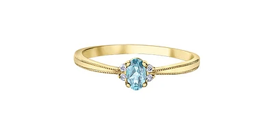 10K Yellow Gold 0.22cttw Aquamarine and 0.03cttw Diamond Ring