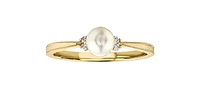 10K Yellow Gold Pearl and 0.03cttw Diamond Ring