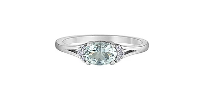 10K White Gold 5x7mm Oval Cut Aquamarine and 0.05cttw Diamond Ring, size 7
