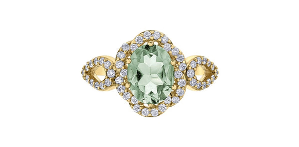 10K Yellow Gold Prasiolite / Green Amethyst and Diamond Ring
