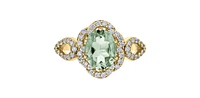 10K Yellow Gold Prasiolite / Green Amethyst and Diamond Ring