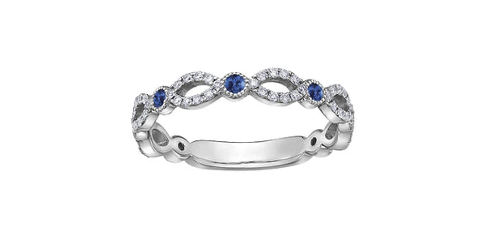 10K White Gold 0.28cttw Genuine Sapphire and 0.18cttw Diamond Ring, size 6.5