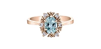 10K Rose Gold 1.20cttw Genuine Oval Cut Blue Zircon and 0.09cttw Diamond Halo Ring, size 7