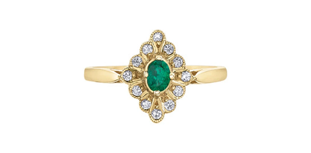 10K Yellow Gold 0.17cttw Genuine Emerald & 0.12cttw Diamond Ring, size 6.5