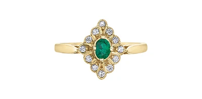 10K Yellow Gold 0.17cttw Genuine Emerald & 0.12cttw Diamond Ring, size 6.5