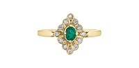 10K Yellow Gold 0.17cttw Genuine Emerald & 0.12cttw Diamond Ring, size 6.5