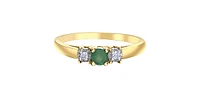 10K Yellow Gold Emerald and Diamond 3 Stone Ring - Size 6