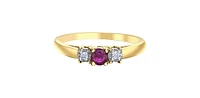 10K Yellow Gold Ruby and Diamond 3 Stone Ring - Size 6
