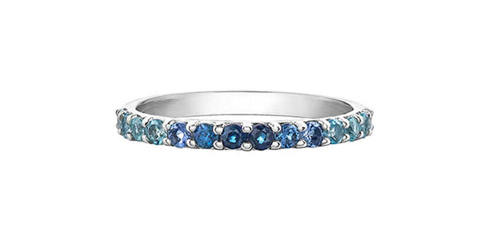 10K White Gold Genuine 2mm White Zircon, Aquamarine, Blue Zircon, Blue Topaz, Tanzanite, Ceylon Sapphire and Sapphire Gemstone Ring, size 6.5