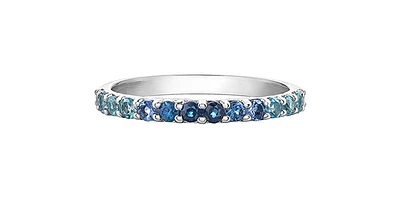 10K White Gold Genuine 2mm White Zircon, Aquamarine, Blue Zircon, Blue Topaz, Tanzanite, Ceylon Sapphire and Sapphire Gemstone Ring, size 6.5