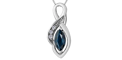 10K White Gold Sapphire and Diamond Pendant - 18"