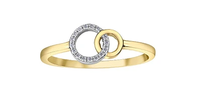 10K White & Yellow Gold 0.04cttw Diamond Double Circle/Eternity/Infinity Ring, size 6.5