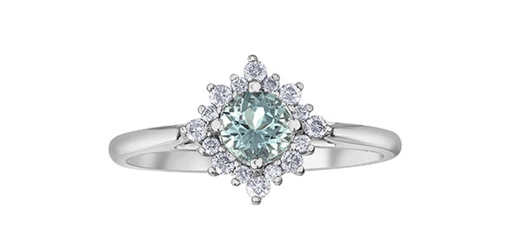10K White Gold 0.45cttw Aquamarine and 0.176cttw Diamond Ring