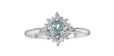 10K White Gold 0.45cttw Aquamarine and 0.176cttw Diamond Ring