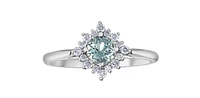 10K White Gold 0.45cttw Aquamarine and 0.176cttw Diamond Ring