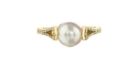 10K Yellow Gold Cultured Pearl and Diamond Ring, Size 6