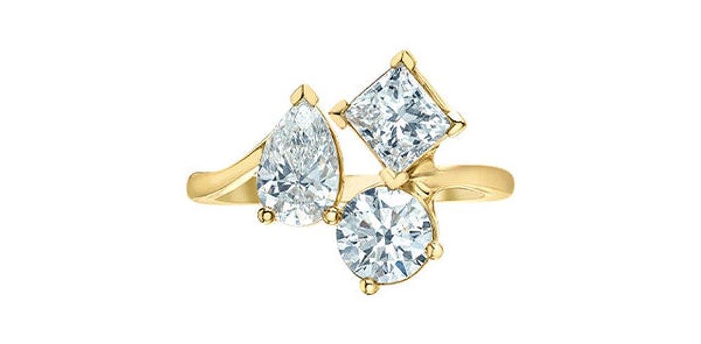 14K Gold 3.0cttw Lab Grown Pear Cut, Round Brilliant Cut and Princess Diamond Ring