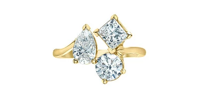 14K Gold 3.0cttw Lab Grown Pear Cut, Round Brilliant Cut and Princess Diamond Ring