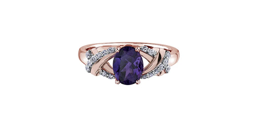 10K Rose Gold Amethyst and Diamond Ring