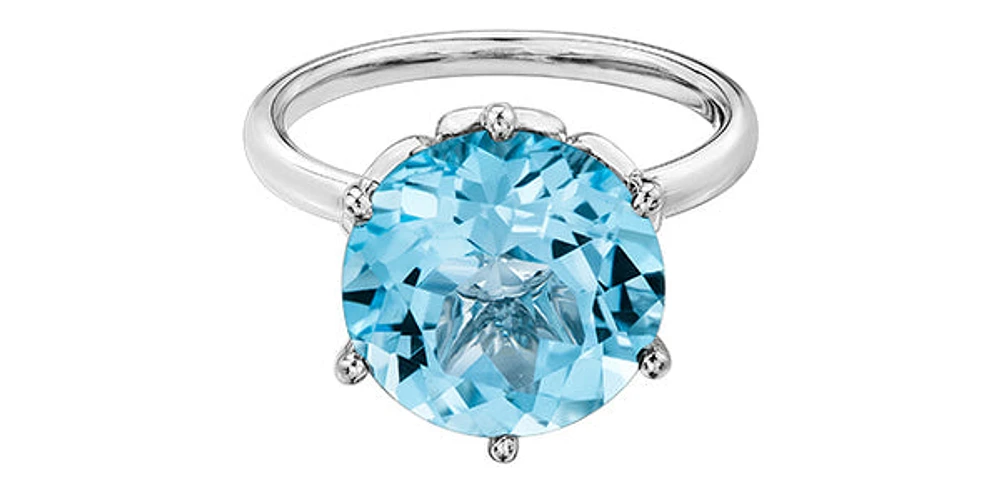 10K White Gold Blue Topaz Ring - Size 6