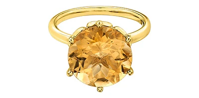 10K Yellow Gold 12mm Citrine Ring - Size 7