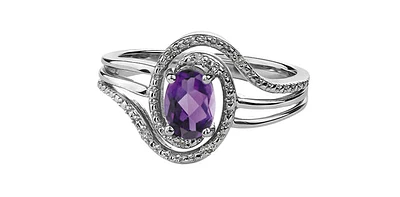 925 Sterling Silver Amethyst & Diamond Ring - 4.5